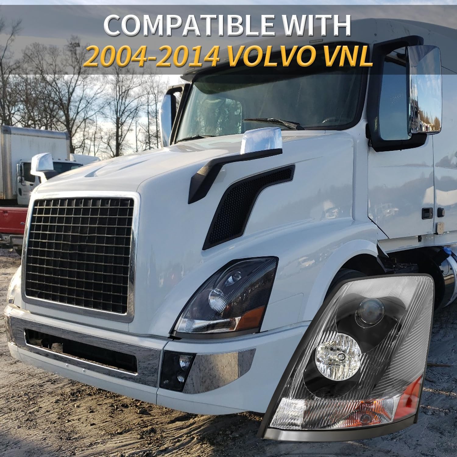 Headlight Fit for 2004-2018 Volvo VNL VNM 2004-2015 Volvo VN, Pair Headlamp Headlights Black House Right Passenger Side (Right/passenger side)