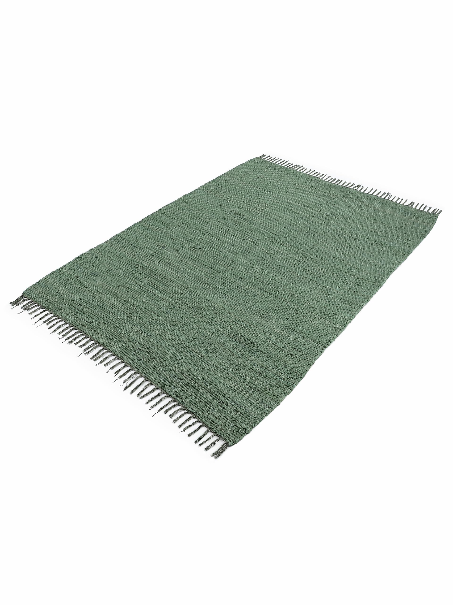 carpetfine Tappeto a tessitura Kilim Chindi Uni verde 140x200 cm, tessuto a mano | Tappeto moderno reversibile in cotone per soggiorno e camera da letto con frange