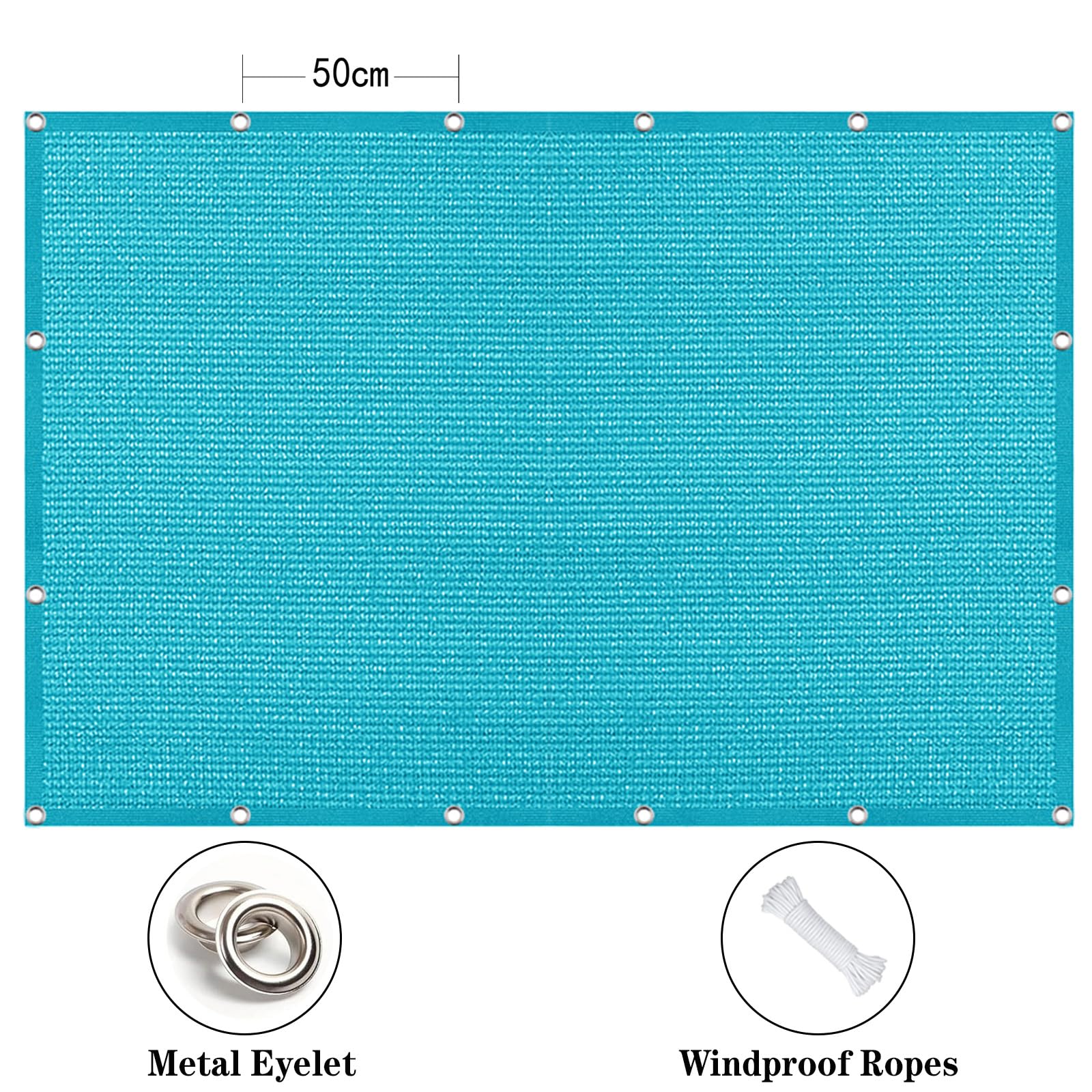 Tenda a Vela 1.4 x 2.5 m in Tessuto Hdpe, Permeabile All'Aria e All'Acqua, Telo Ombreggiante Occhiellato Tenda a Vela Rettangolare per Giardino Pergola, Blu Cielo