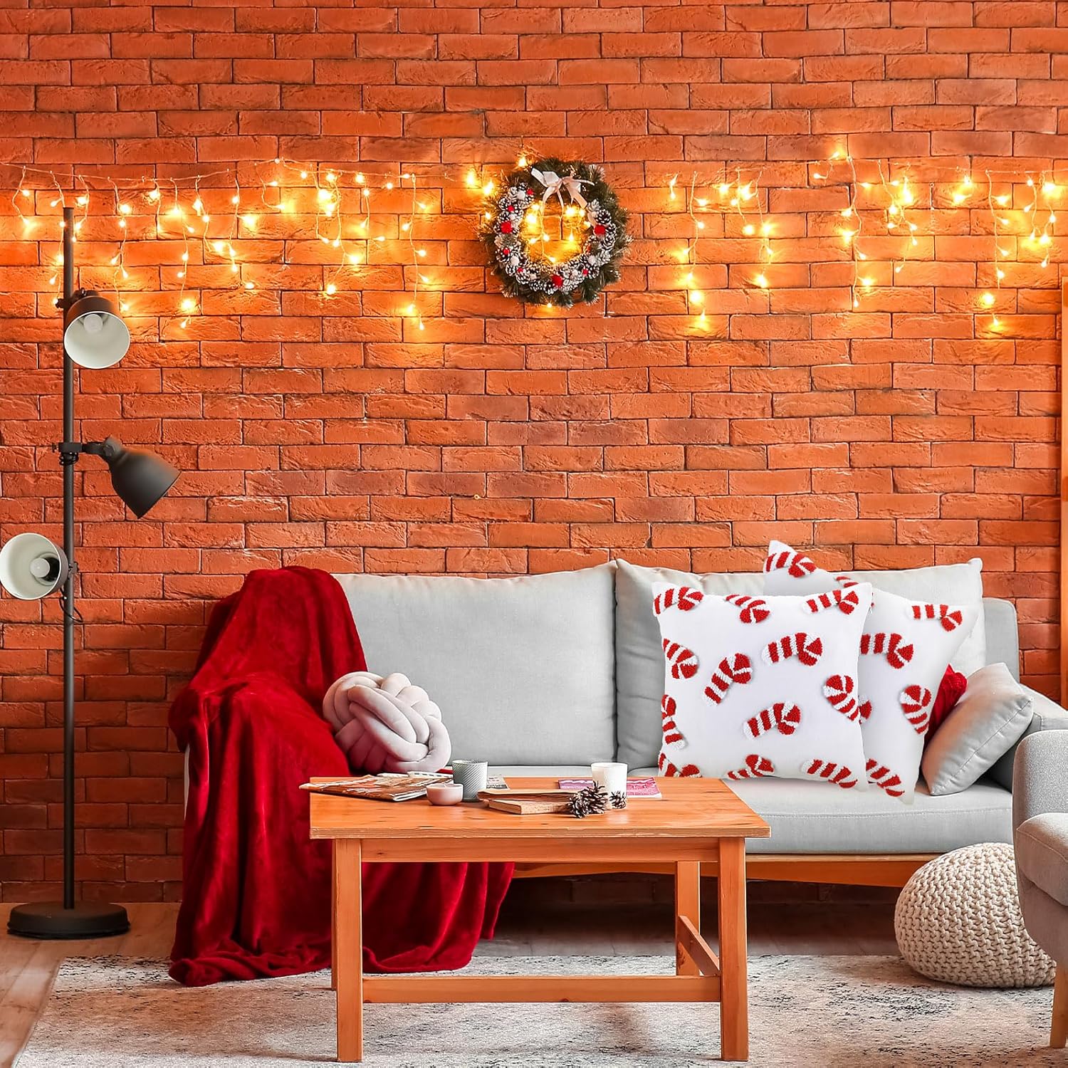 Mixweer 2 Pcs Tufted Christmas Throw Pillow Cover 18 x 18 Inch Candy Tufted Pillow Covers 3D Xmas Pillows Case Decorative Soft Cushion Cover for Sofa Couch Bed Room