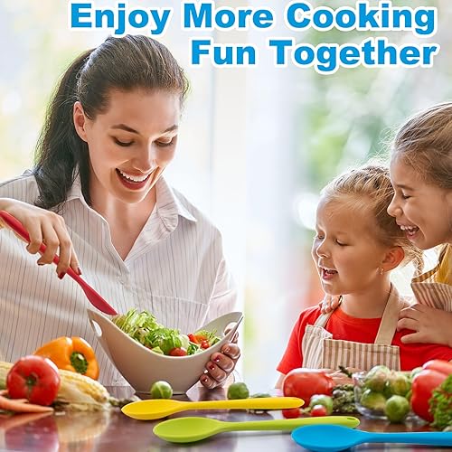 Miniatura 6 de Cuchara de silicona, 4 cucharas mezcladoras, cuchara pequeña de silicona para mezclar, hornear, remover raspar, cucharas de cocina de silicona de 8