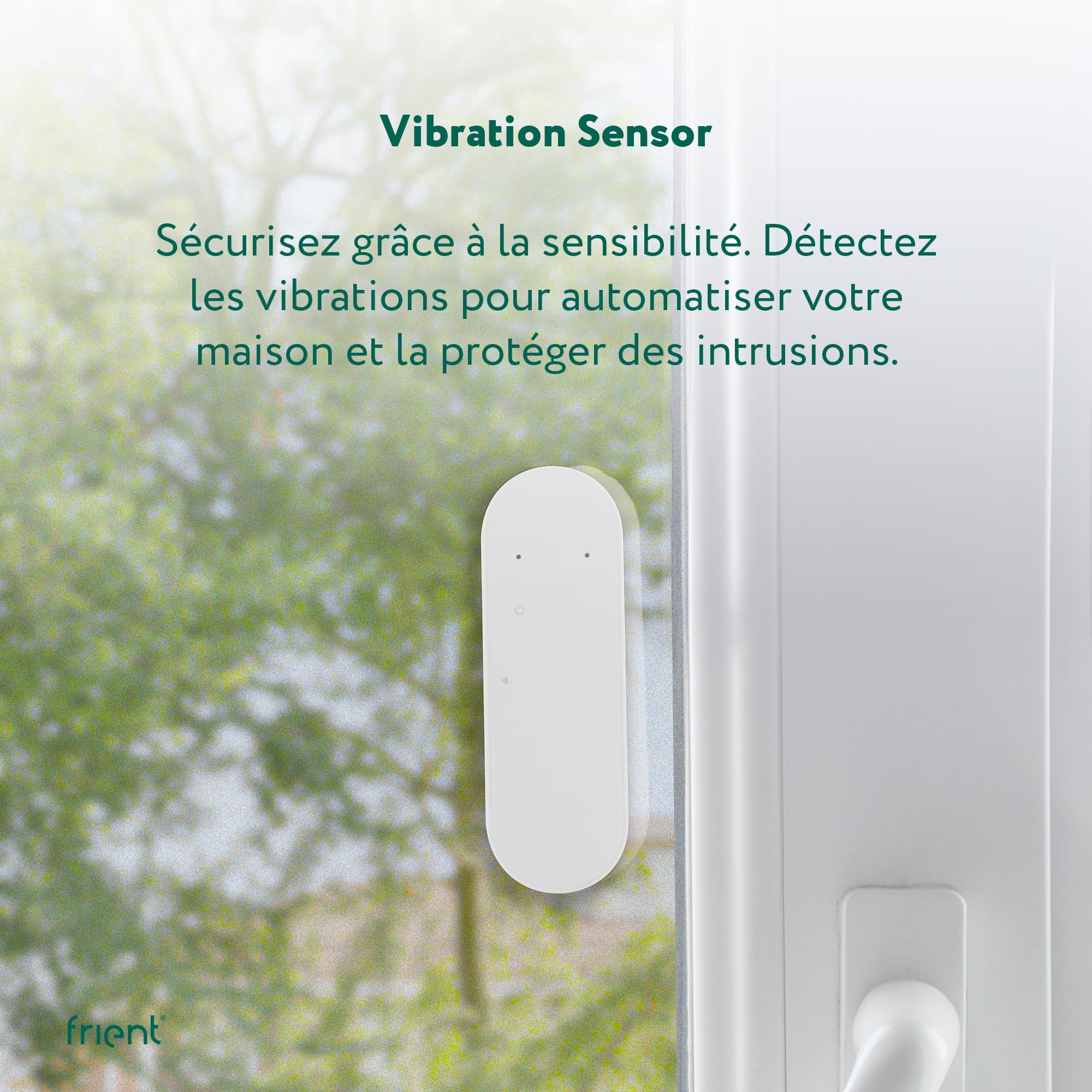 frient Capteur de Vibration - Détecteur d'Inclinaison & Température Zigbee | Compatible avec Homey et SmartThings, cet accéléromètre 3 axes offre 15 niveaux de sensibilité pour protéger vos fenêtres.