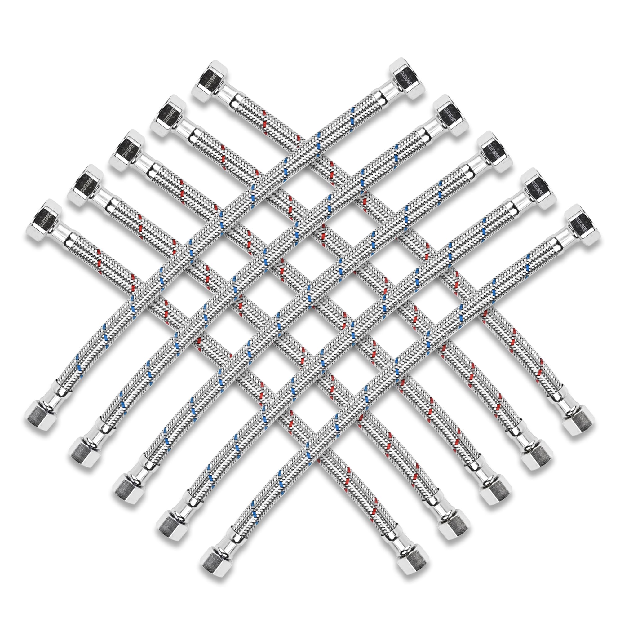 10 conectores de manguera de grifo, 3/8 pulgadas Comp x 1/2 pulgada FIP de alta calidad, líneas de suministro de agua de acero inoxidable trenzado para grifos de baño, inodoro y cocina (24 pulgadas)