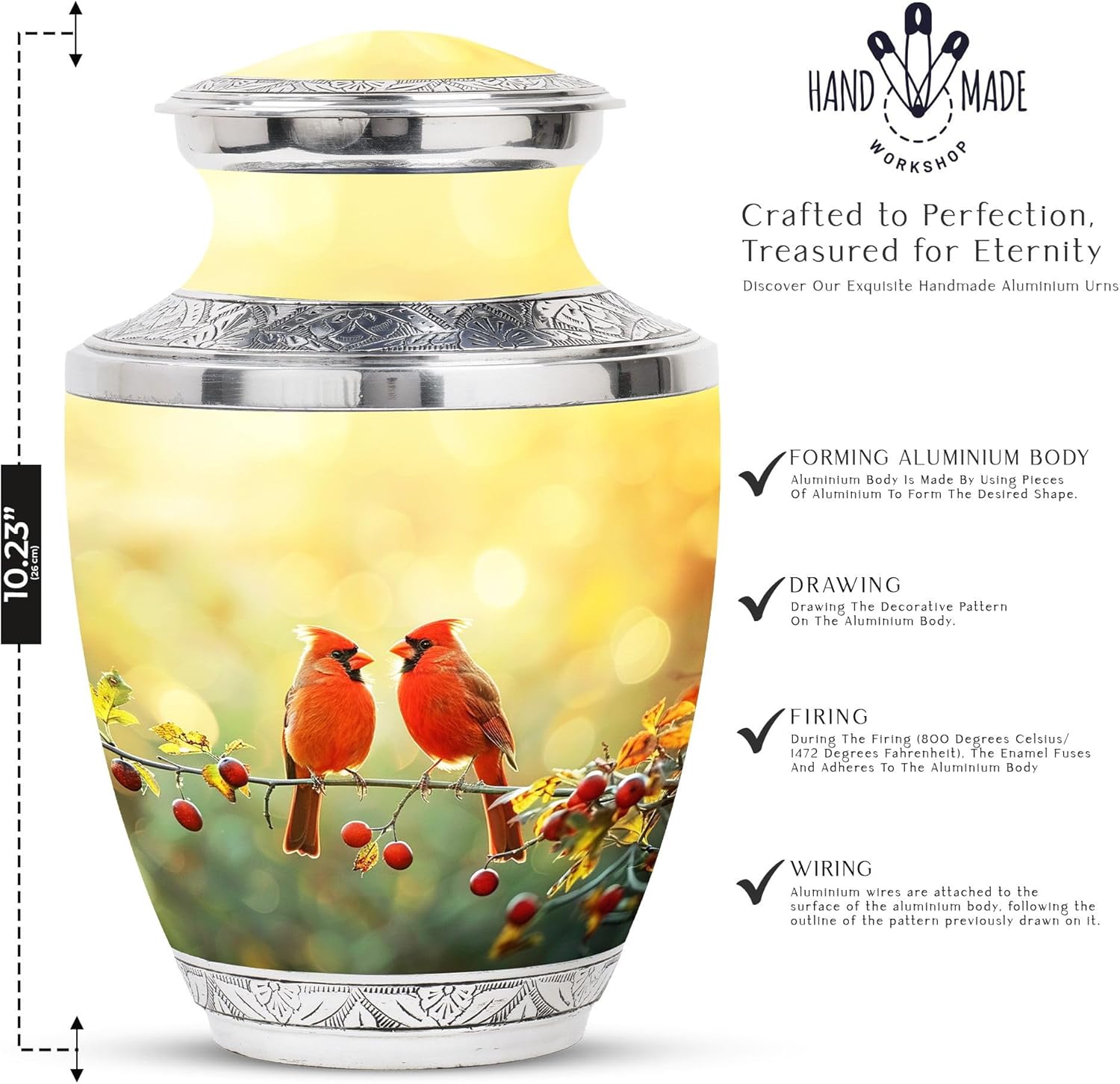 Cardinal Bird Urn Ashes, Pack of 3 (10 Inch Urn with 3 Inch Urn Set of 2), Cremation Urns for Human Ashes, Urns for Human Ashes Adult Man, Cat Urns for Ashes, Yellow Urn for Ashes