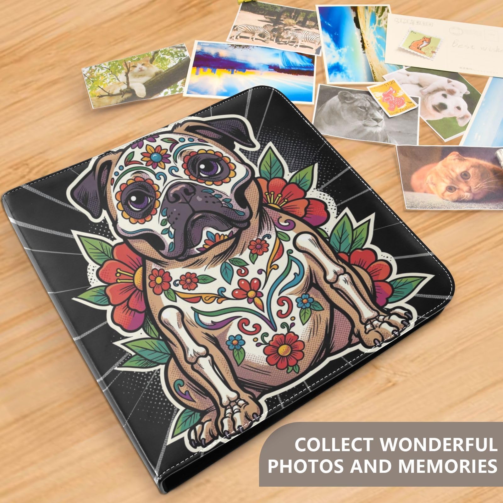 Kolorowy album fotograficzny Calavera Pug PU Leather