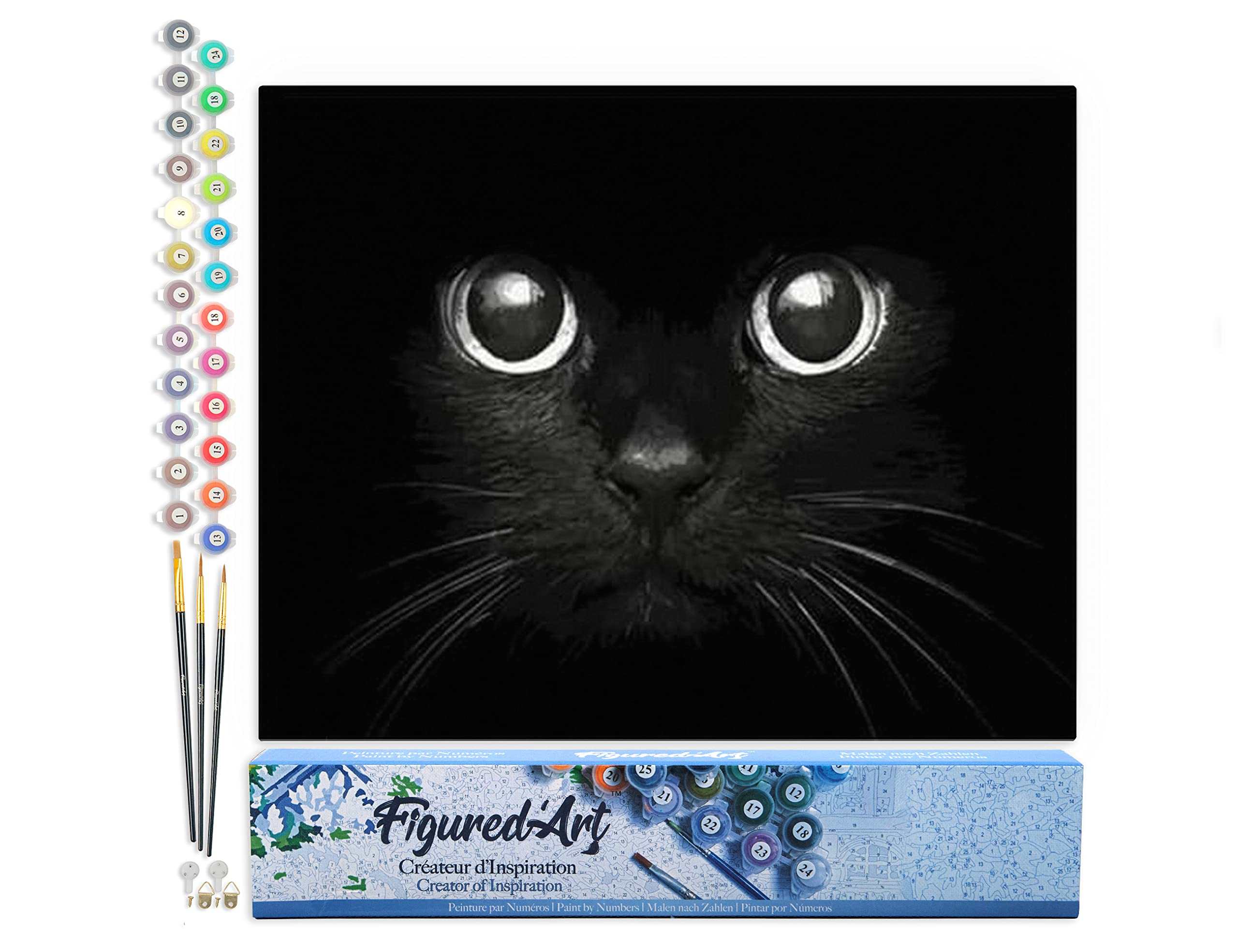 Figured'Art Paint by Numbers for Adults Black Cat Head 40x50cm - Craft Art Painting DIY Kit Rolled Canvas Without Frame โ image 1