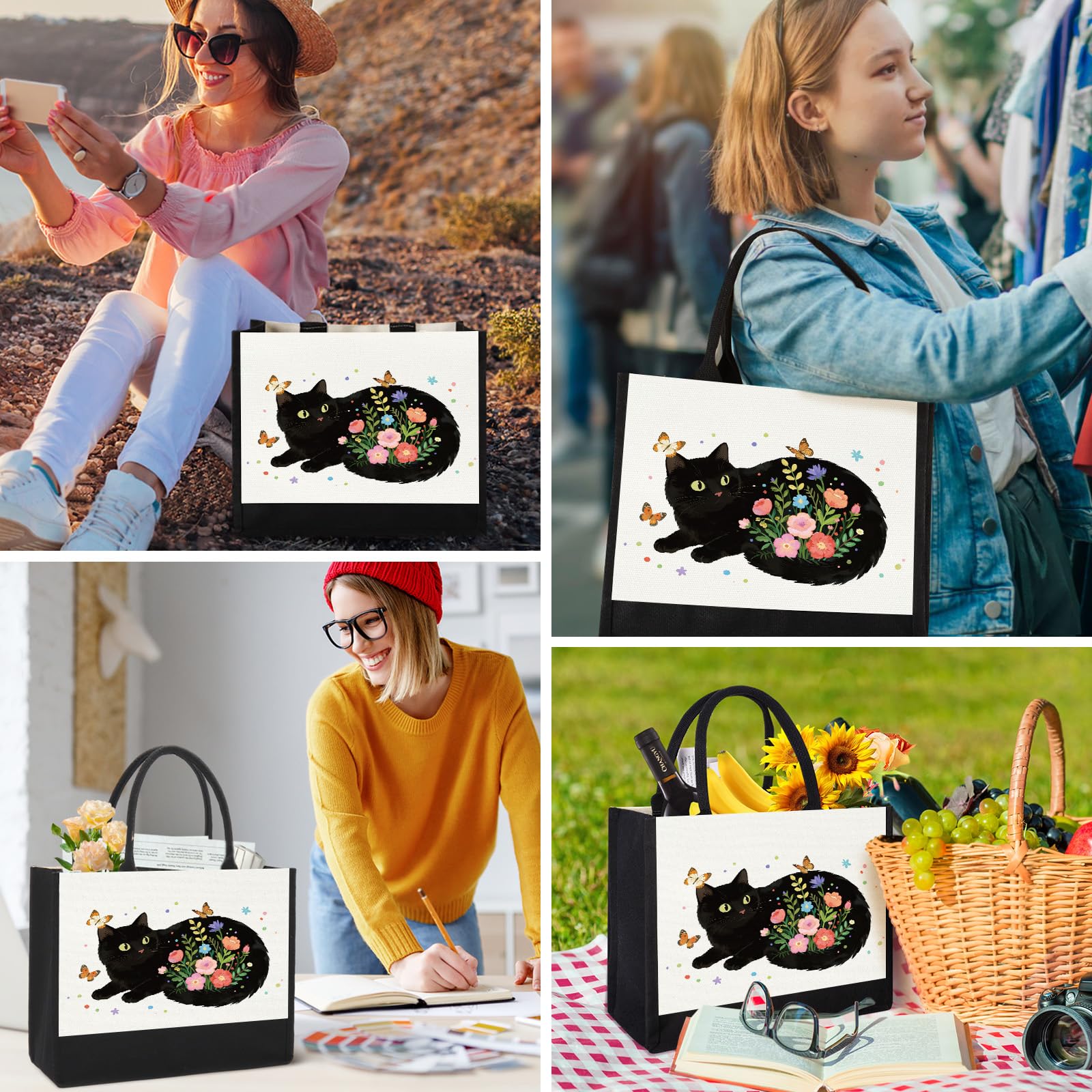 Bolsa de lona para mujer, bonitos regalos de gatos para amantes de los gatos, regalo para amantes de los animales, bolsa de playa reutilizable para mujeres, regalo de cumpleaños para mamá, hija,