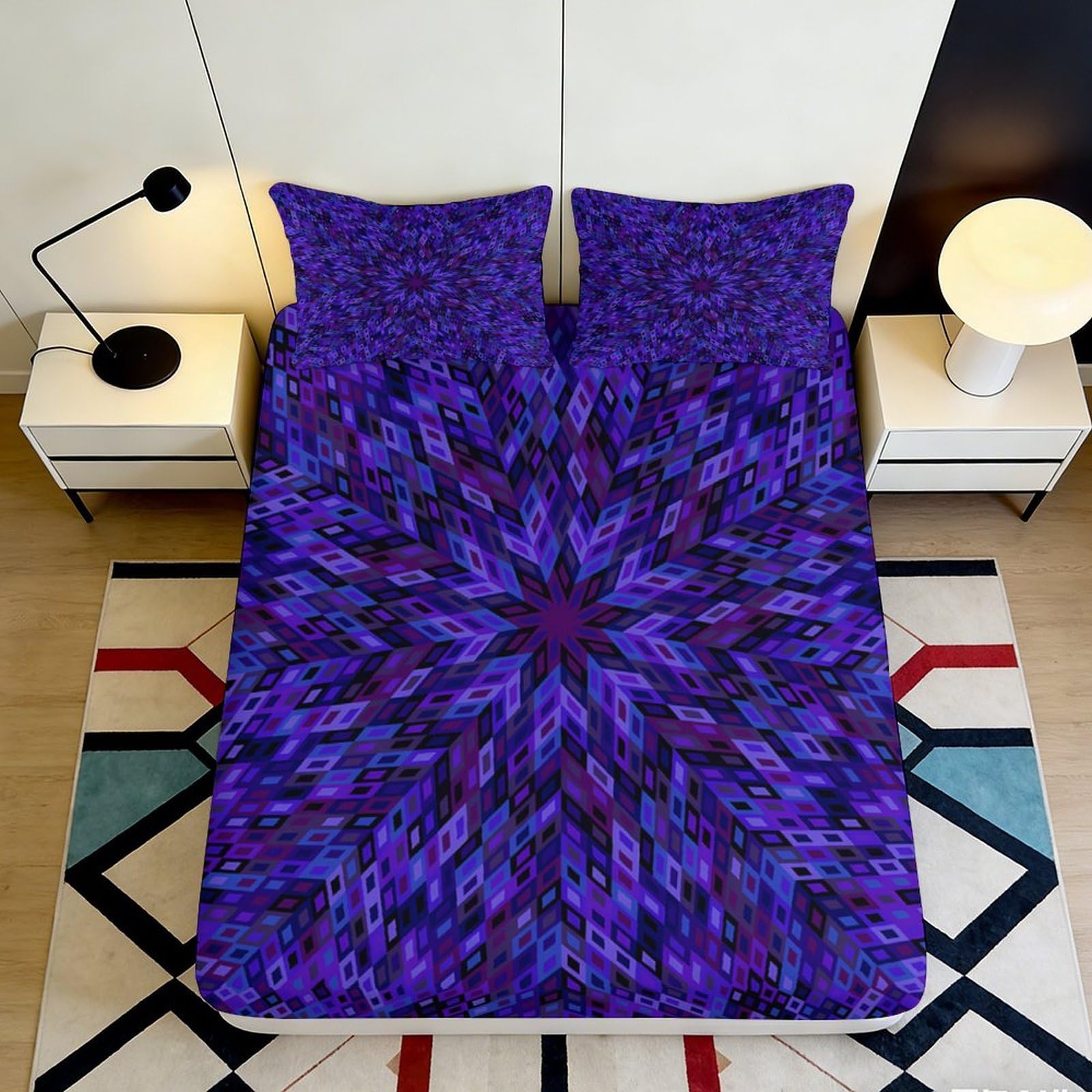 Uynsixtme Style-5 3D Printed Mandala Fitted Sheet Microfiber Non-Slip Deep Pocket Mandala Mattress Fitted Cover Washable Bedding For Adults 140X200x25cm