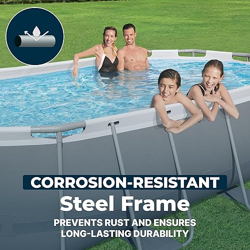 Miniatura 6 de Bestway 56631E-BW Juego de Piscina de Verano Power Steel con Marco Ovalado sobre el Suelo para Patio Trasero con Bomba de Filtro y Escalera