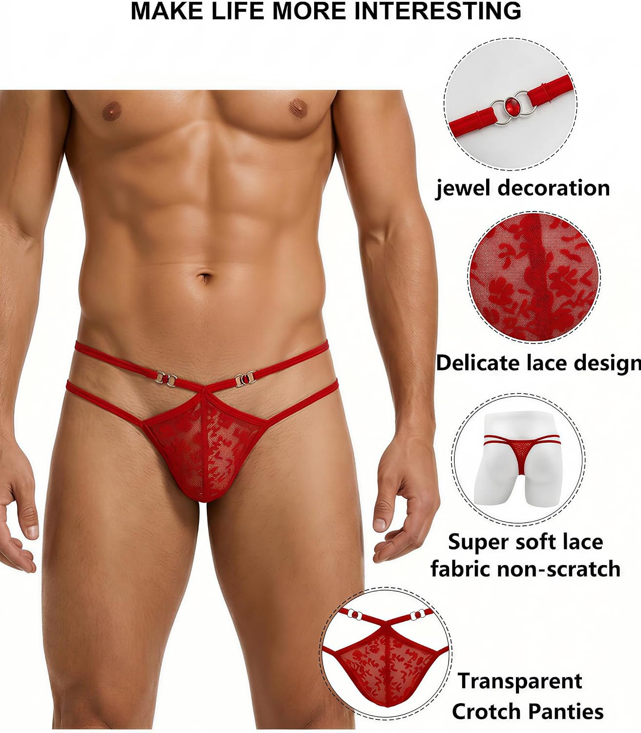 Mens Lace Thong Sissy Panties Low Rise Sheer Mesh T-back G-string Underwear Men's Sexy Lingerie