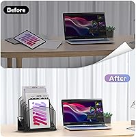 Vista 6 de Inclined Desk File Organizer Metal Desk Magazine Folder Holder with 5-Section Vertical Compartments Rack File Organizer for Office, Home, School