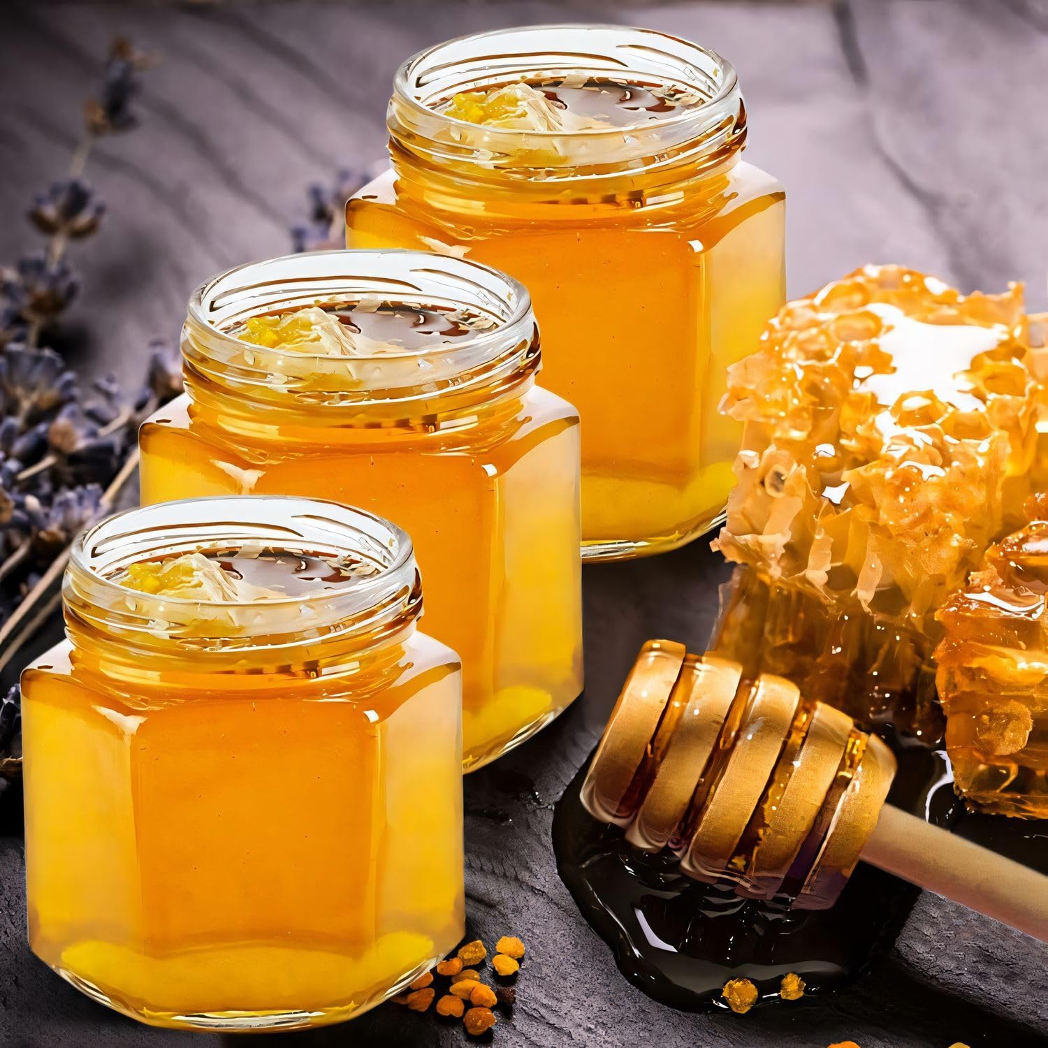 30 Pack 45ml Petits Pots, Mini Pots de Miel,Petites Boites avec Cuillères et Petites Abeilles,Verrine avec Couvercle,Confitures Pot pour Baptême, Cadeau Invites Mariage et Fêtes