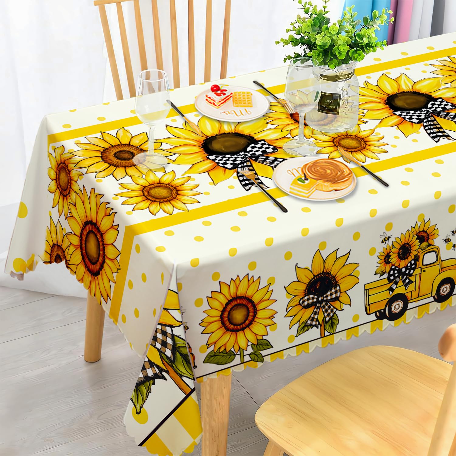 iEvery Sunflower Tablecloth Wipe Clean 140x300cm, Wipeable Rectangular Table Cloth Waterproof Stain-Resistant Polyester Table Cover for 10-12 Seater Dining Kitchen Patio Garden Party Outdoor Decor — image 1