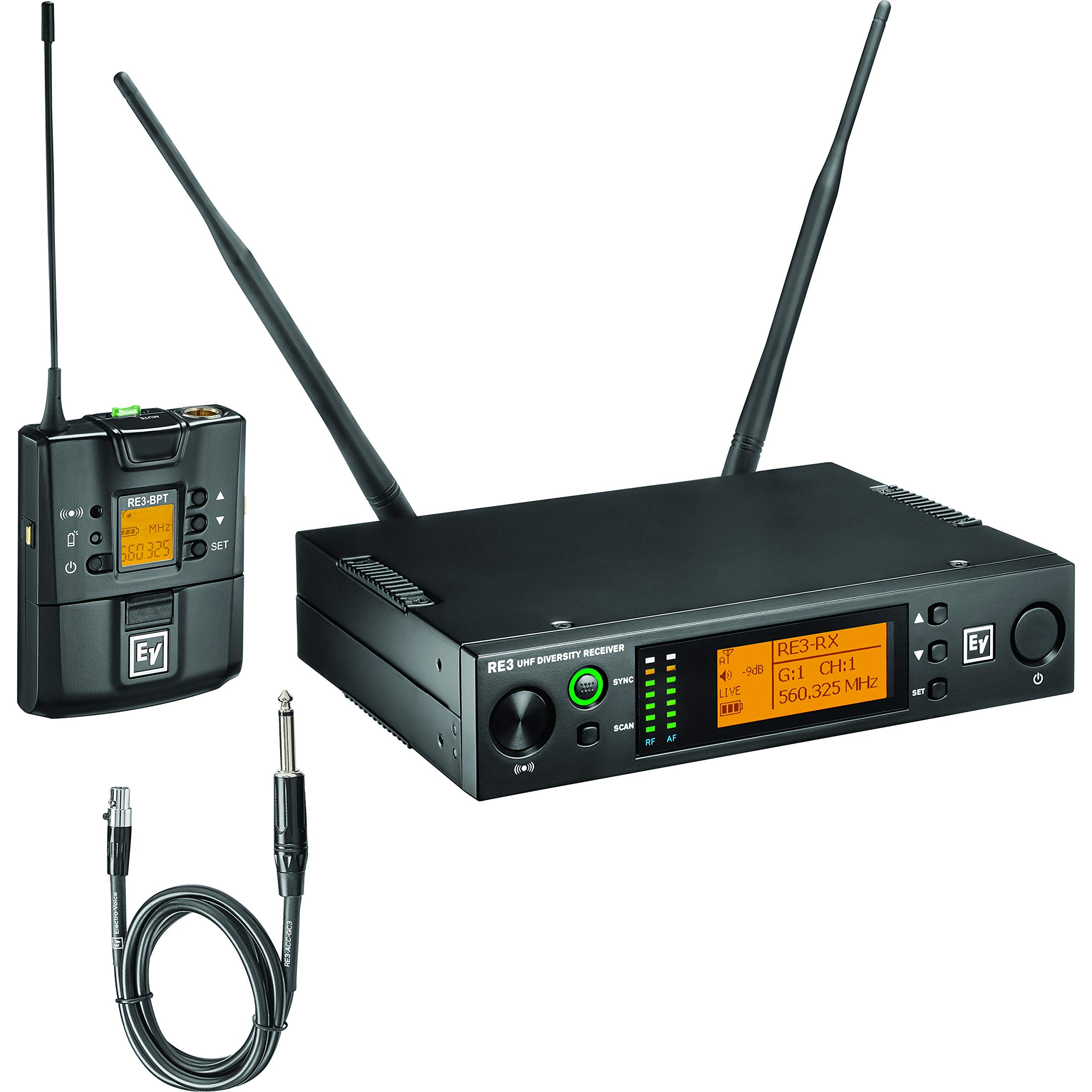 Electro-Voice RE3 Wireless Bodypack Instrument System - GC3 Cable, 488-524MHz UHF, For Wireless Music Performance