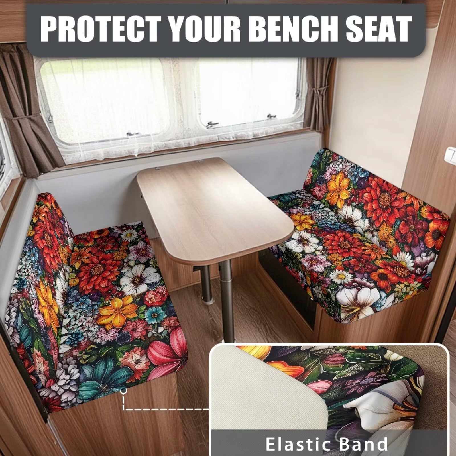 Reanaysto Rv Dinette Cushion Covers Set of 2 Dahlia Flower Stretchable Loveseat Sofa Fuiniture Protector 1 Bench Cover & 1 Backrest Cover Camper Couch Cover