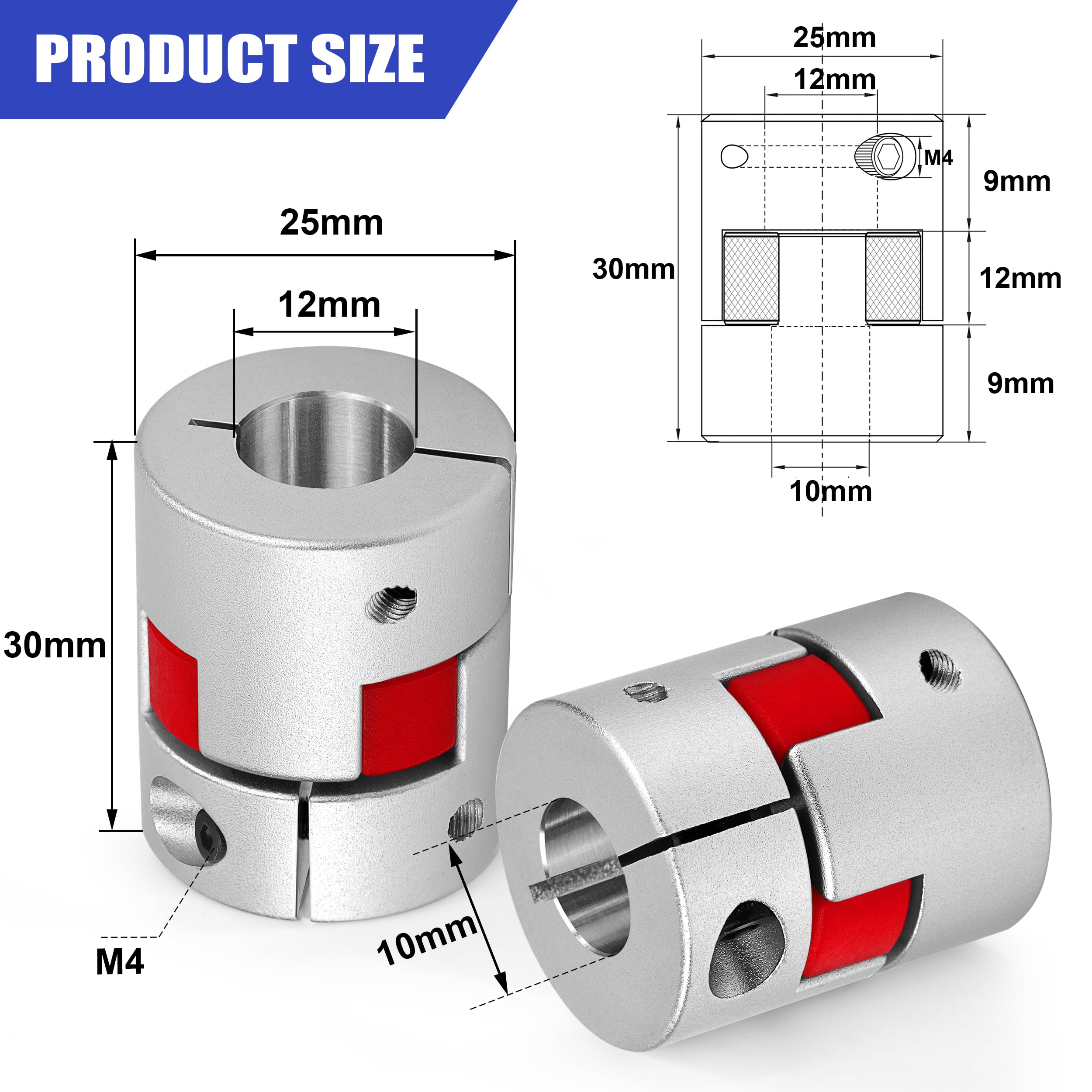 Acoplamiento de Eje de Ciruela D25 L30 Abrazadera Flexible Aleación de Aluminio 10x12mm para Impresora 3D CNC