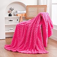 Puncuntex Hot Pink Fuzzy Throw Blanket 50x60 - Super Soft 3D Jacquard Flannel Fleece, Cozy Plush for Couch Sofa, Gifts for Mom