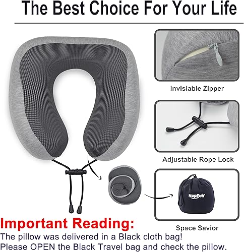 Miniatura 5 de NapFun - Almohada de cuello para viajes, mejorada para viajar por avión 100% espuma viscoelástica para dormir y descansar durante los vuelos,