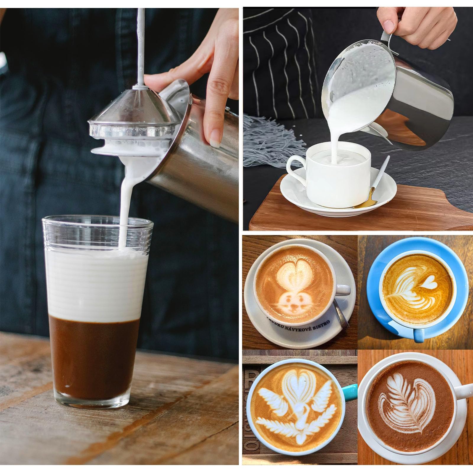 400ml Montalatte Manuale, Schiumalatte con Pompa a Mano, Montalatte a Pompa, 304 Schiumalatte in Acciaio Inox Doppia Rete Manual, Cappuccinatore Manuale per Cappuccino e Caffè