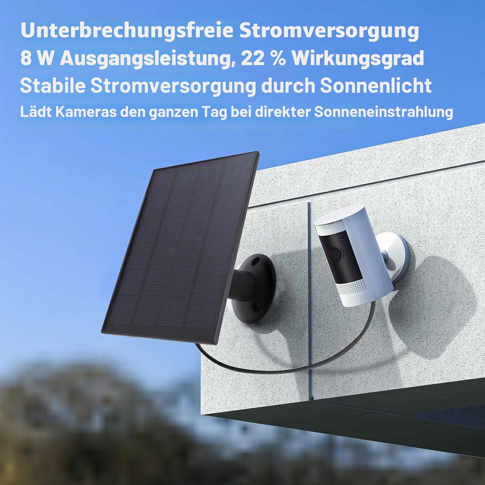 8W Solar Panel für Vogel Feeder Kamera, 2 in 1 Verbessertes, Wetterfest 360 Grad Einstellbares USB C Solarpaneele Ladegerät für Überwachungs Kamera, 9,8 Ft Kabel (BLACK)