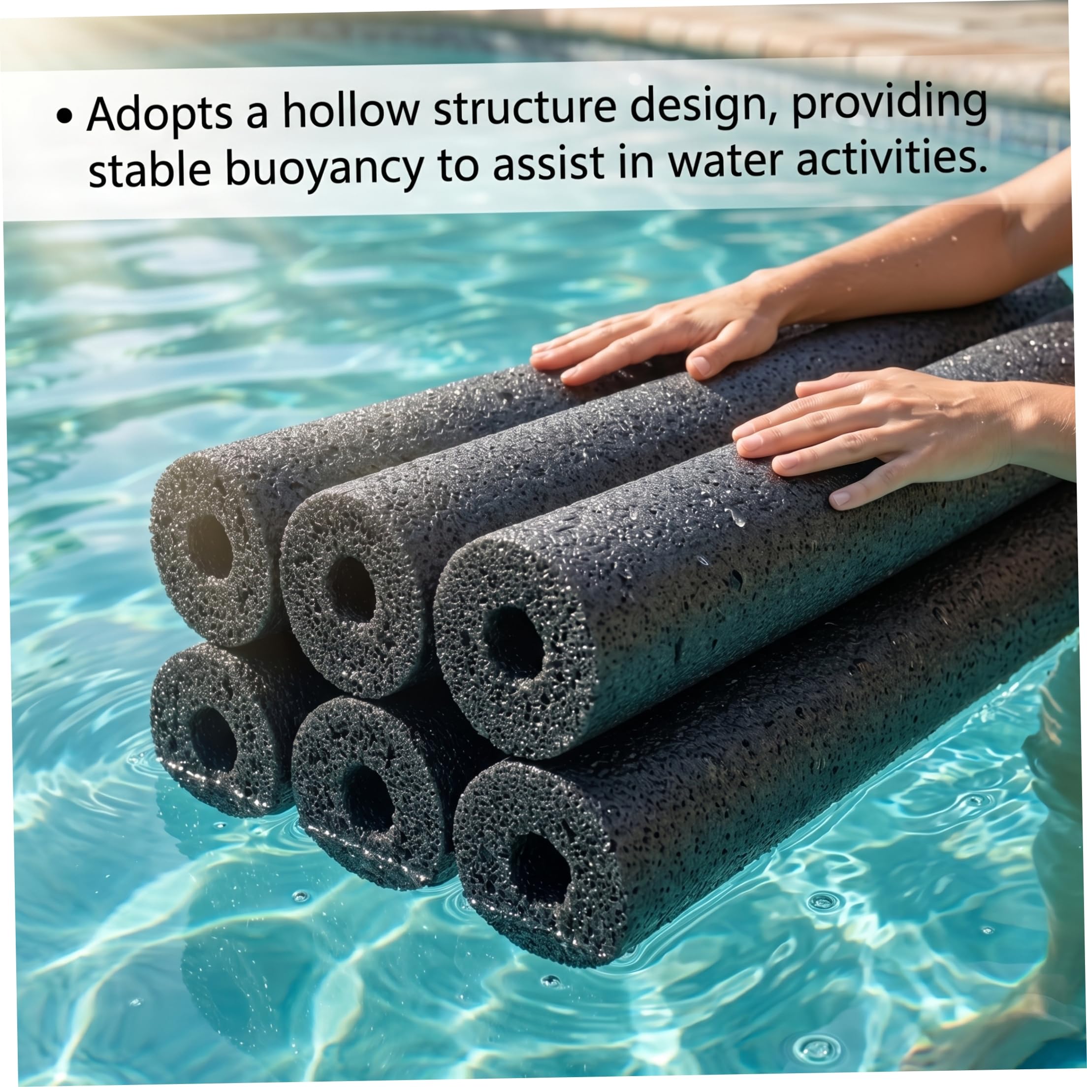 Pool Noodles Bulk 6PCS Flotador Hueco de Espuma de PE de 59 Pulgadas Antideslizante Amortiguador para Manualidades en la Playa Bricolaje Negro