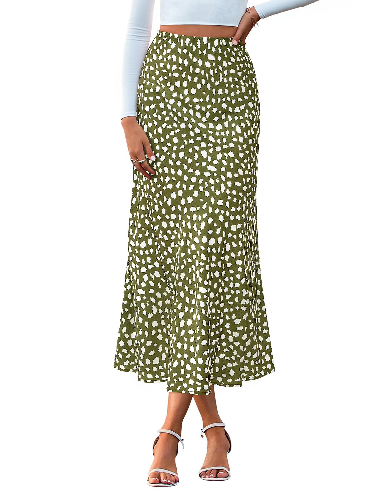 BTFBM Satin Skirts for Women High Waisted A-Line Midi