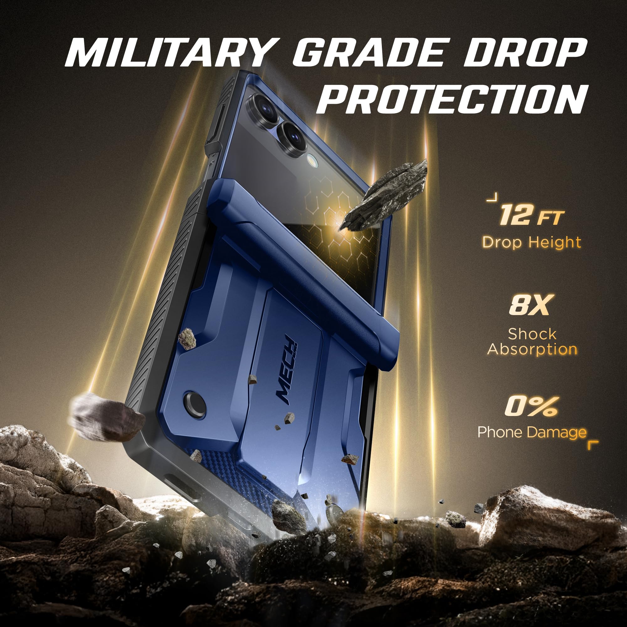 TONGATE Custodia per Z Flip 7 con pellicola protettiva per lo schermo della privacy, supporto e clip per cintura, protezione per cerniera, antiscivolo, custodia protettiva integrale di grado militare