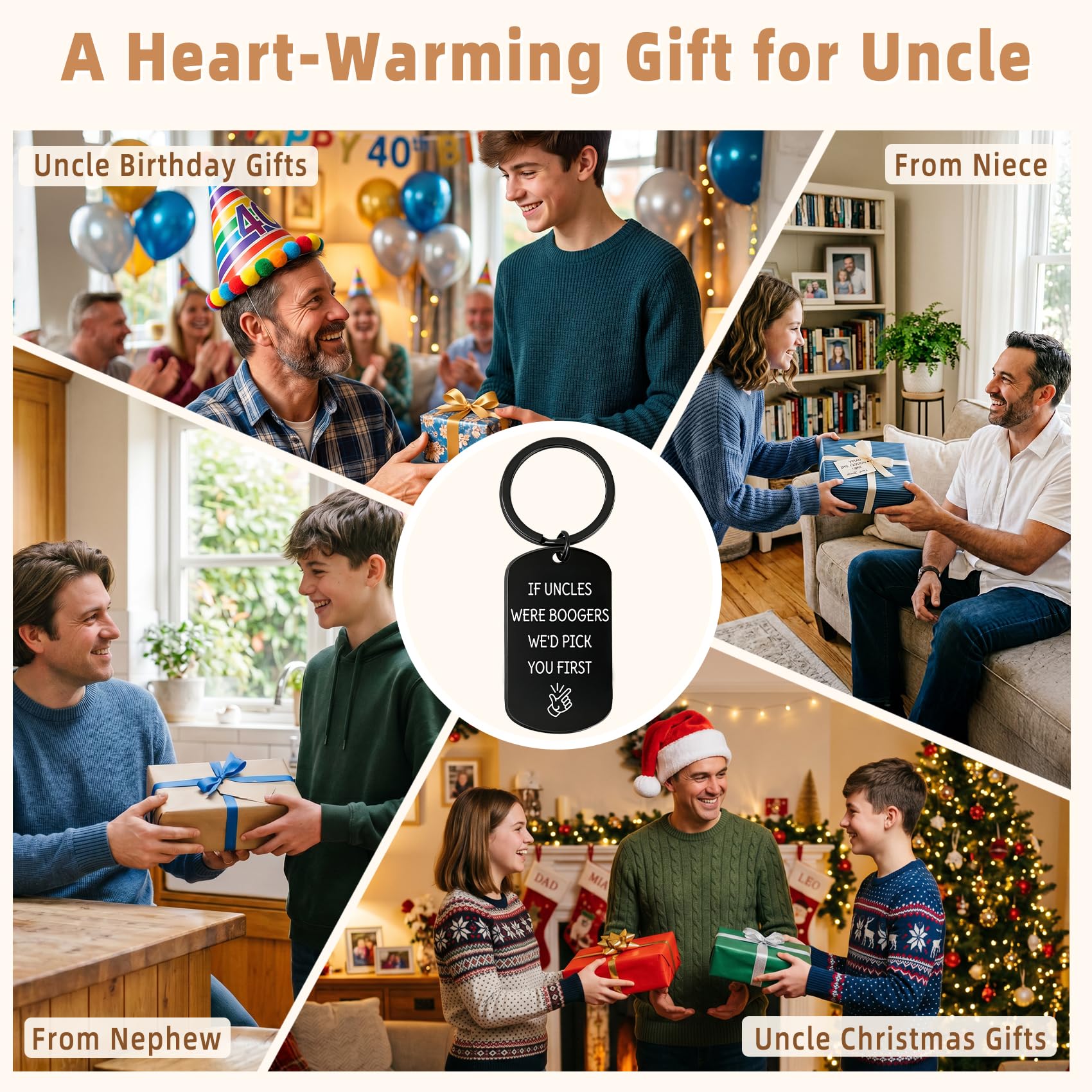 Uncle Gift for Fathers Day Funny Gifts for Uncles from Niece Nephew Best Uncle Ever Keychain Double Sided Anniversary Birthday Valentines Day Christmas Gift for Uncles Tio Present
