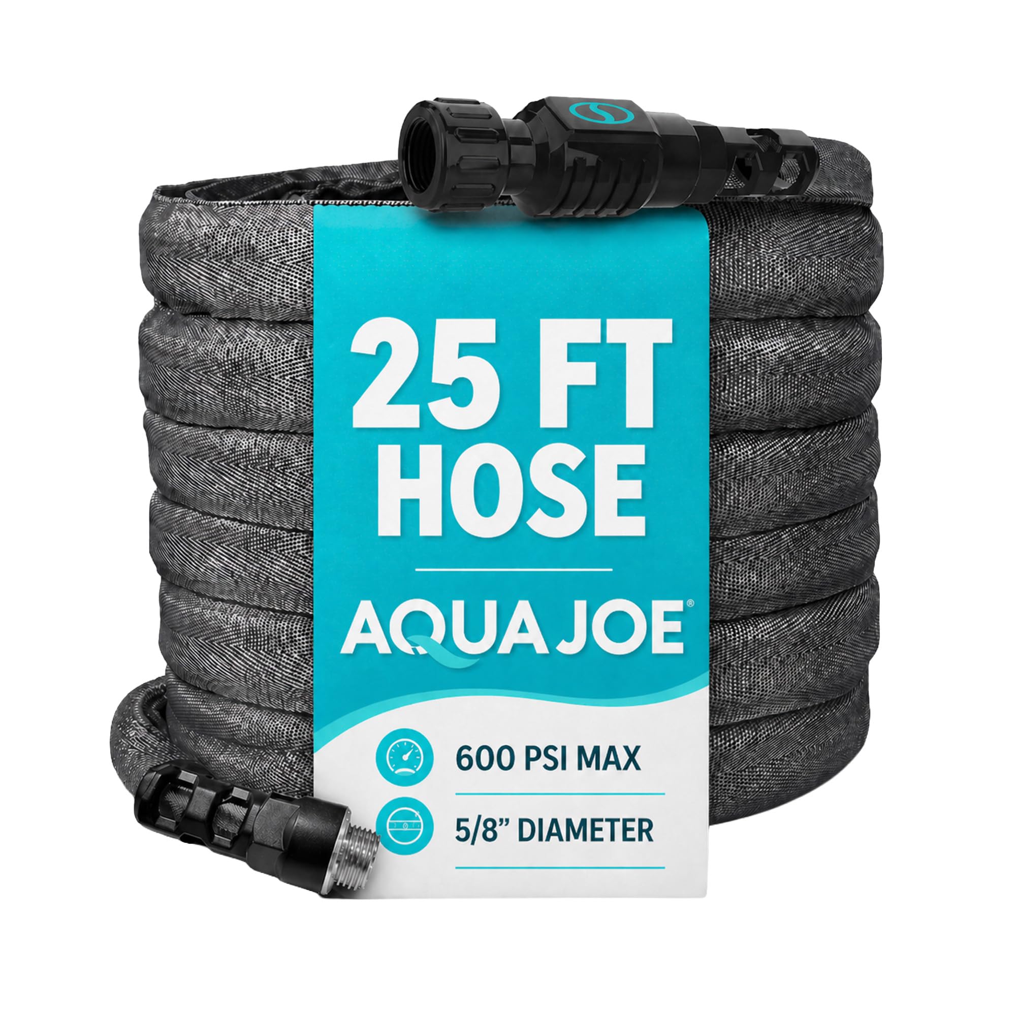 New and Improved - Aqua Joe 25-Ft x 5/8-Inch FiberJacket Garden Hose – 25-foot, Fiber Jacket, Gray And Turquoise, Model AJFJ025-58-XT1