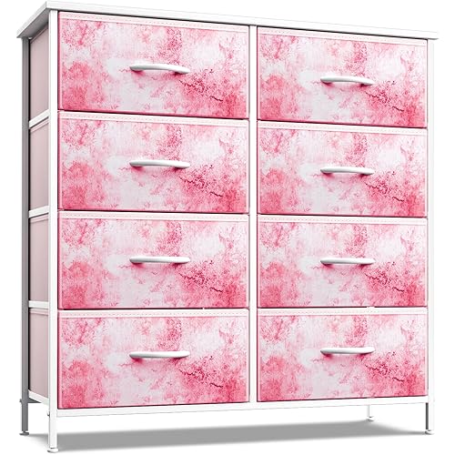 Sorbus Dresser with 8 Drawers - Furniture Storage Chest Tower Unit for Bedroom, Hallway, Closet, Office Organization - Steel Frame, Wood Top, Easy Pull Fabric Bins (8-Drawer, Pink)