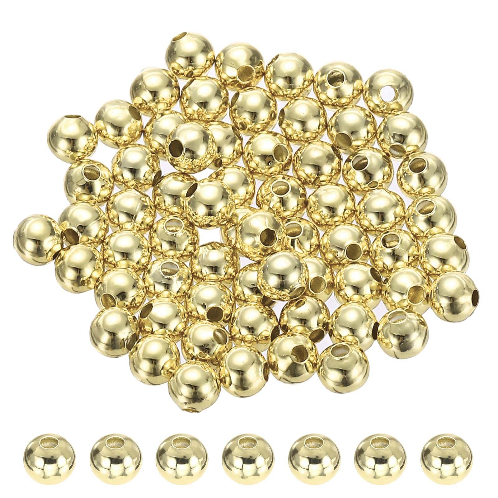 PATIKIL 14K Gold Filled Spacer Beads, 64Pcs 5mm Metal Smooth Round Ball Beads for Bracelet Jewelry Making Necklace DIY