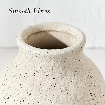 PORCER Ceramic Rustic Flower Vase, 6.1 Inch Cute Boho for Home Decor, Farmhouse Terracotta Vase for Living Room, Table, Shelf, Mantel Decoration, Farmhouse, White