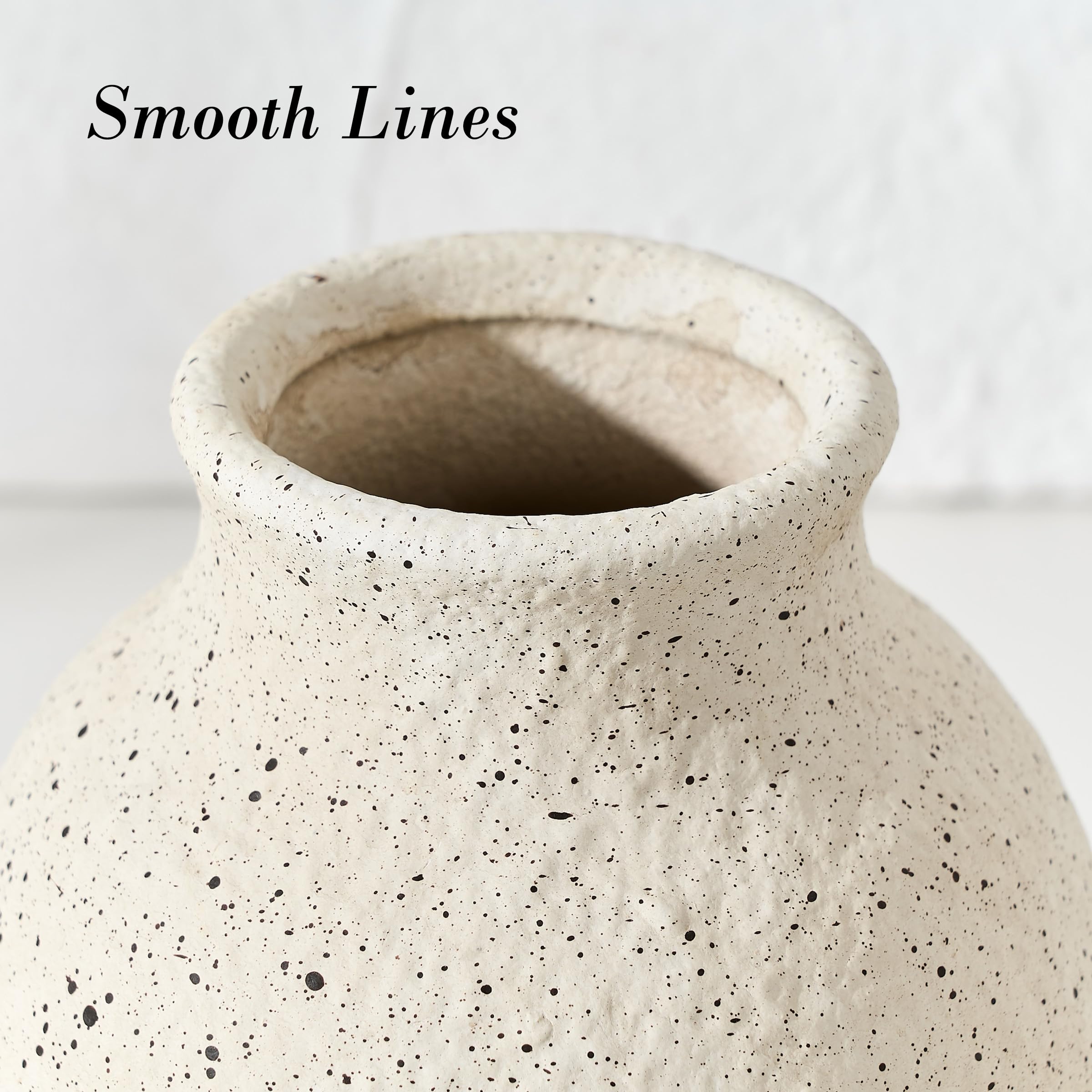 PORCER Vaso da fiori rustico in ceramica, 15 cm, grazioso bohémien, per decorazione domestica, vaso in terracotta per soggiorno, tavolo, mensola, decorazione per camino, casa colonica, bianco