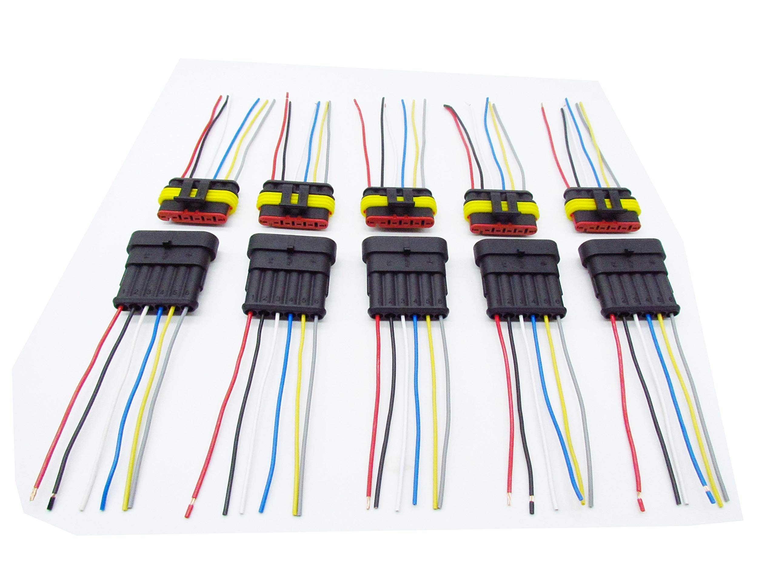 CNKF 5 Sets 6 Pin AMP male female superseal Car Waterproof Electrical Connector Plug with Wire Electrical wire harness pigtail 282108-1 282090-1