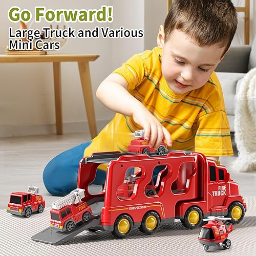 Miniatura 3 de Juguetes de camión para niños de 3, 4, 5, 6 años, juguetes de automóvil para niños pequeños de 3 a 5 años, juguetes de fuego, conjunto de vehículos