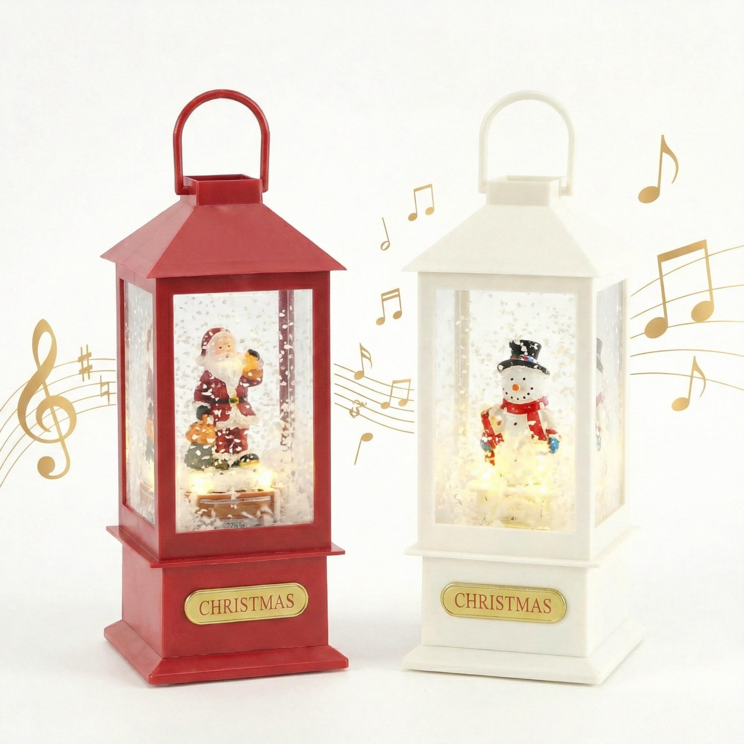 The Magic Toy Shop White, Red Led Christmas Decoration Musical Lantern, Santa Or Snowman And Falling Snow - Light Up Christmas Decorations Indoor, Xmas Decorations For Indoors, Christmas Ornaments For The Home