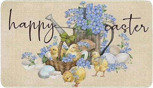 Tapete antideslizante para puerta de Pascua, diseño floral de primavera para interiores y exteriores, tapete colorido para decoración de entrada, 30