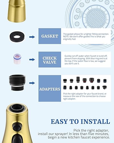 Vista 11 de Cabezal rociador de repuesto para grifo de cocina, con 15 adaptadores, rociador de grifo extraíble con boquilla de 3 funciones, bronce aceitado