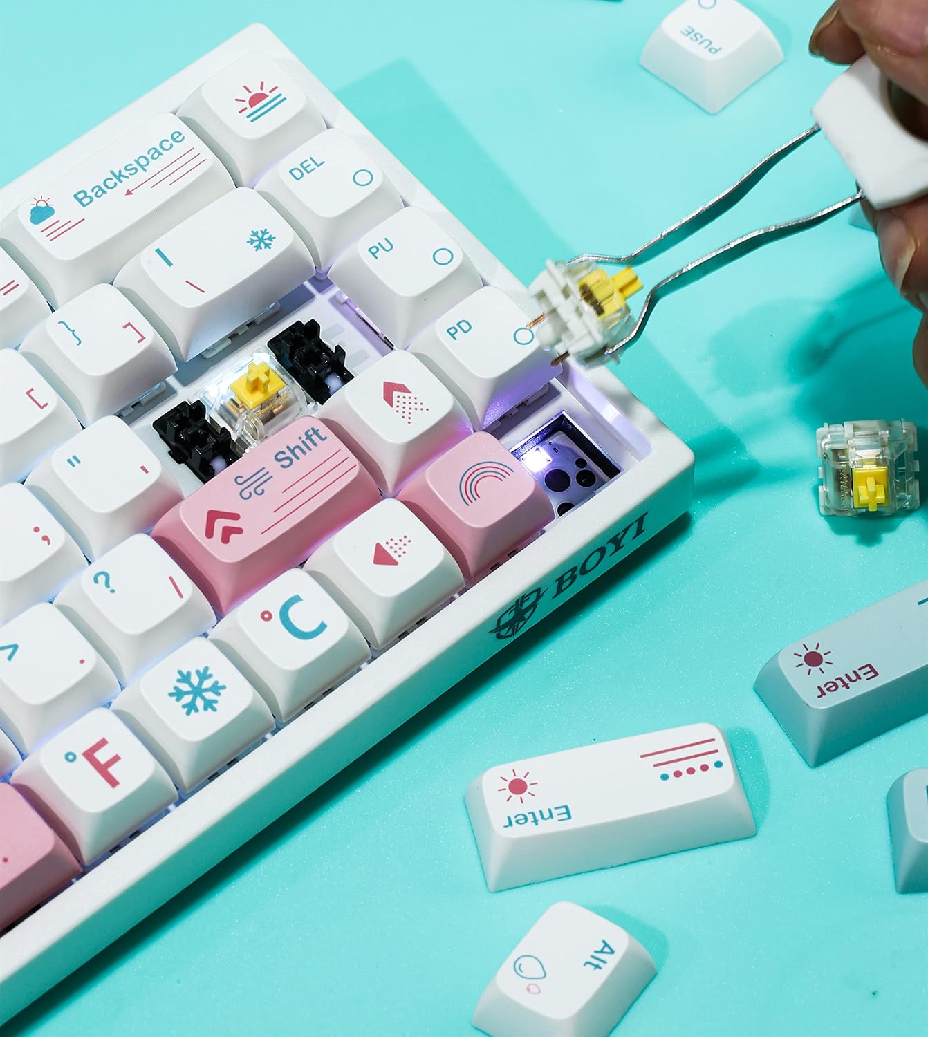 BOYI WK68 Hot Swappable RGB Mechanical Keyboard,Wireless Bluetooth 5.0/2.4G/Wired Type-C Tri-Mode PBT Sublimation Keycaps 65% Gaming Keyboard(Gateron Yellow Switch,Weather Theme XDA Keycaps)