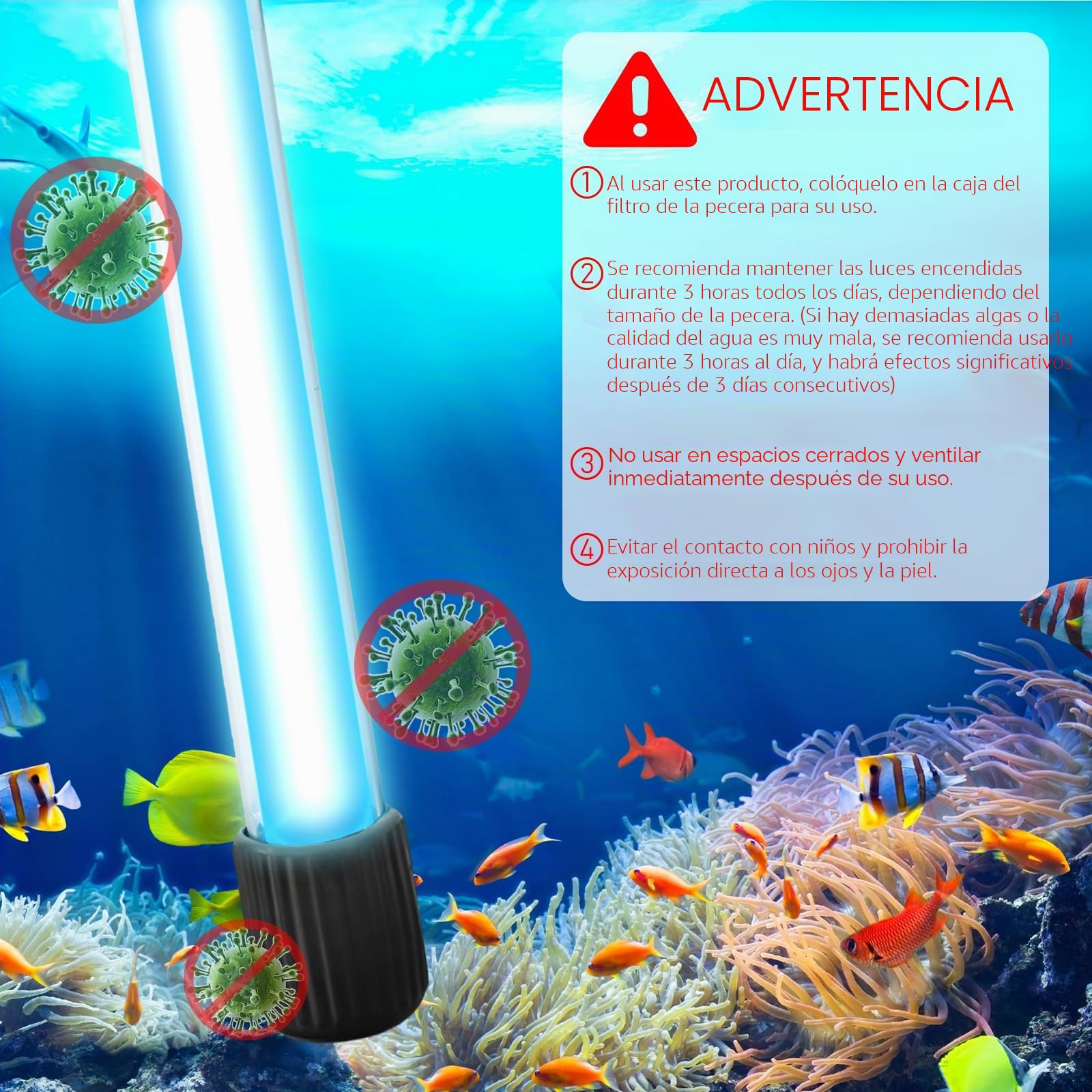 Lámpara UV Esterilizador Para Acuario Con Temporizador, Luz UV De 13W Para Desinfección En Hogar, Clarificador De Agua UV, Lámpara Asesina De Bacterias