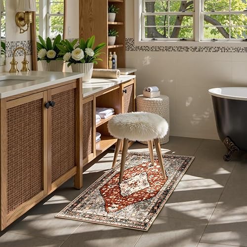 Miniatura 3 de Lahome Alfombra tribal bohemia de 2 x 3 pulgadas, pequeña, color rojo, oriental, para dormitorio, suave, lavable, antideslizante, alfombra de baño