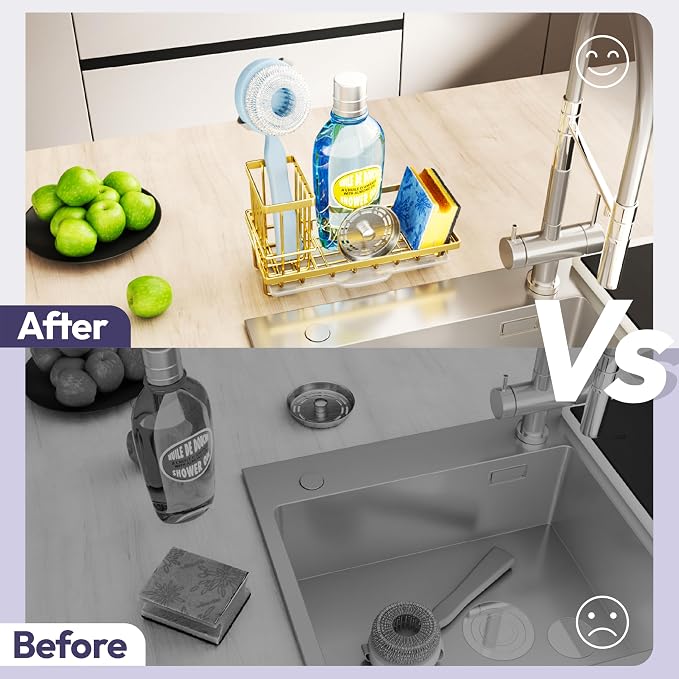 Organizador para fregadero de cocina en acero inoxidable dorado miniatura 7