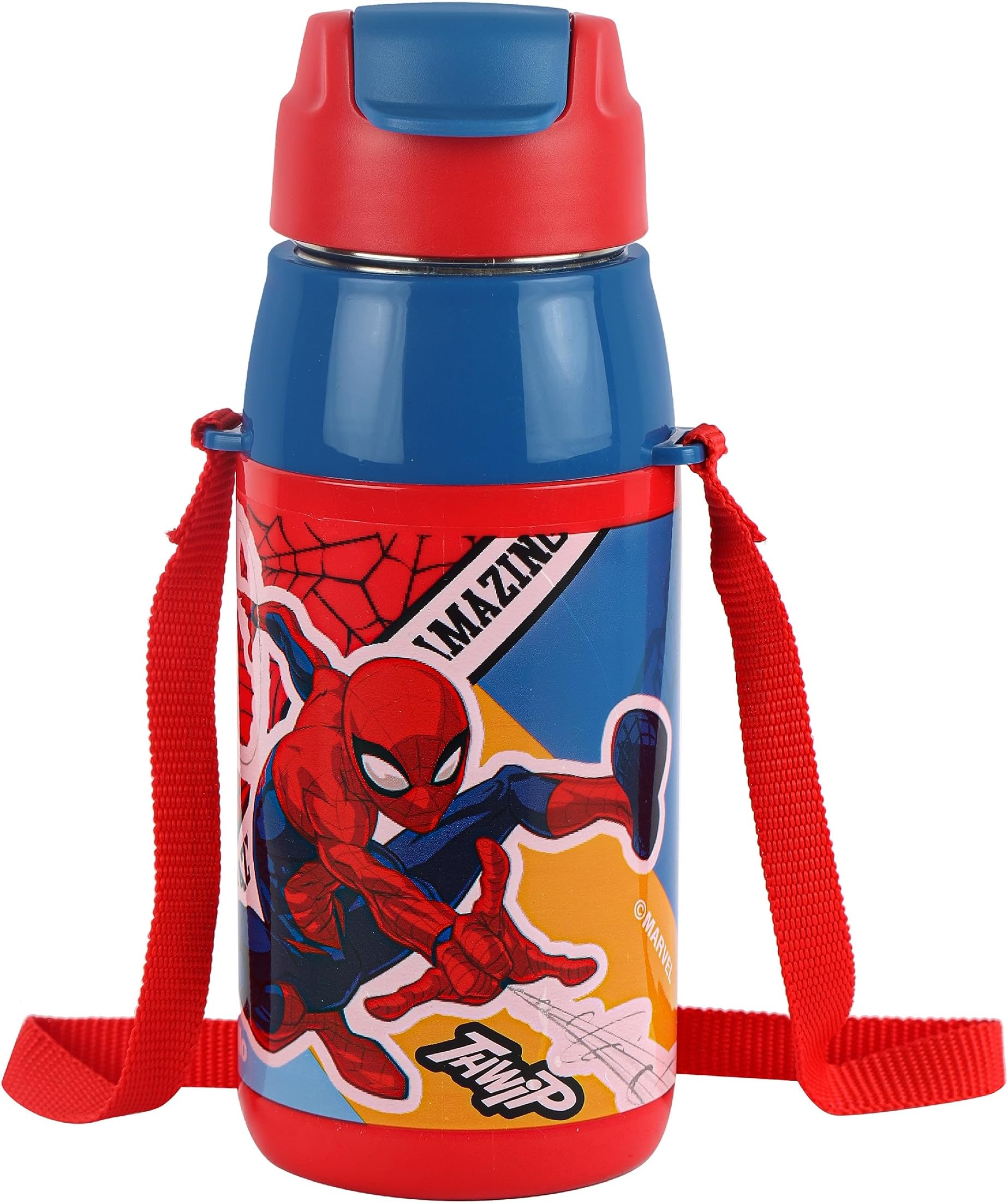 Puro Steel-X Hydra Kid 400 Inner Steel Insulated Water Bottle 400ml, Red | Spiderman Print | ISI Certified, Leakproof | Easy to Carry with Loop | Insulated Cold Water Bottle For School, Picnic