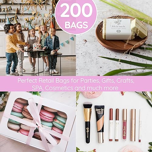 Miniatura 7 de Choice Marts-200 bolsas de plástico 100 bolsas color rosa pastel y 100 bolsas color azul pastel, 1.5 mil de grosor, 9 x 12 pulg, bolsas con asas