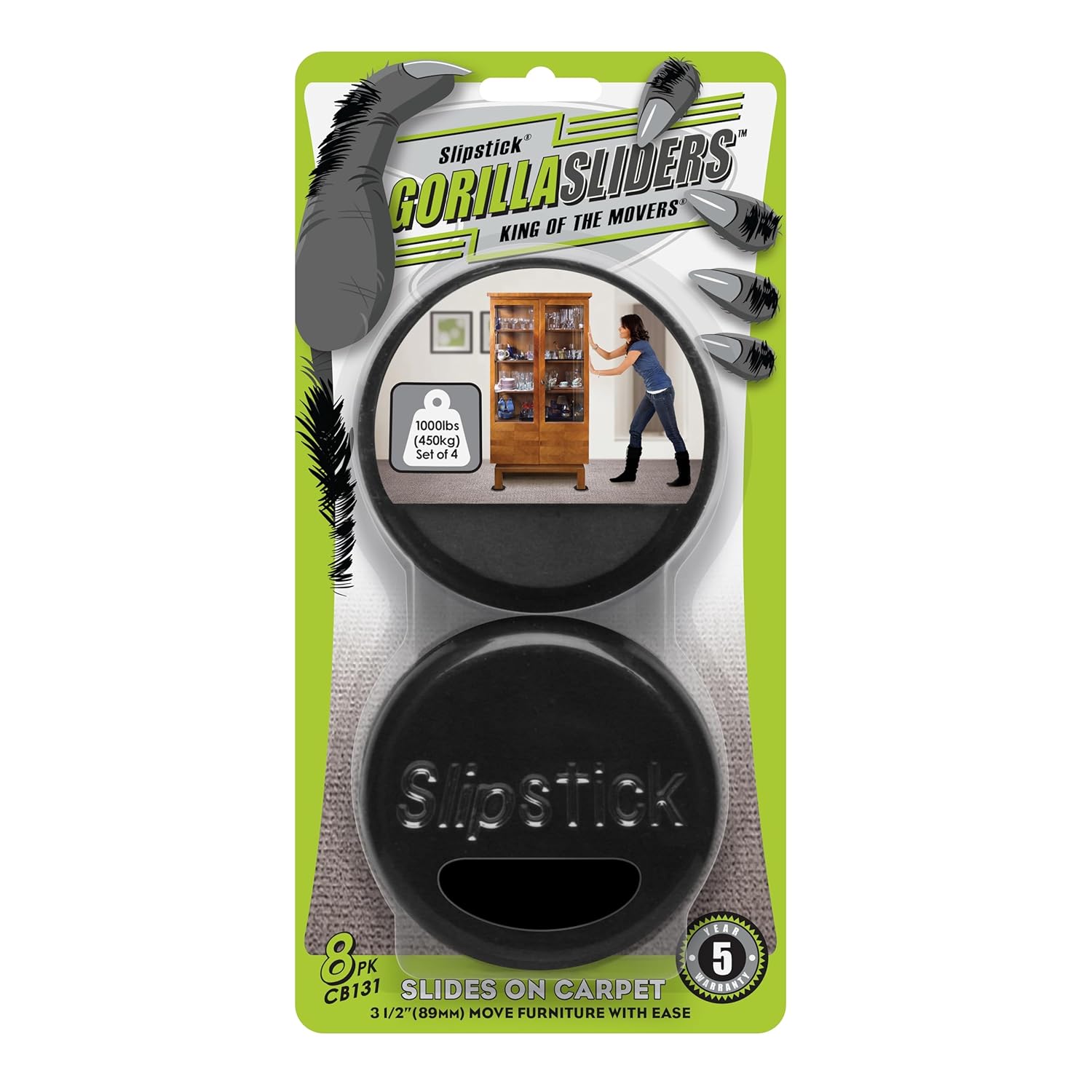 GorillaSliders 3-1 2 Inch Round Furniture Sliders for Carpet Rugs 8 Pack Premium Reusable Furniture Movers Protects Carpeting