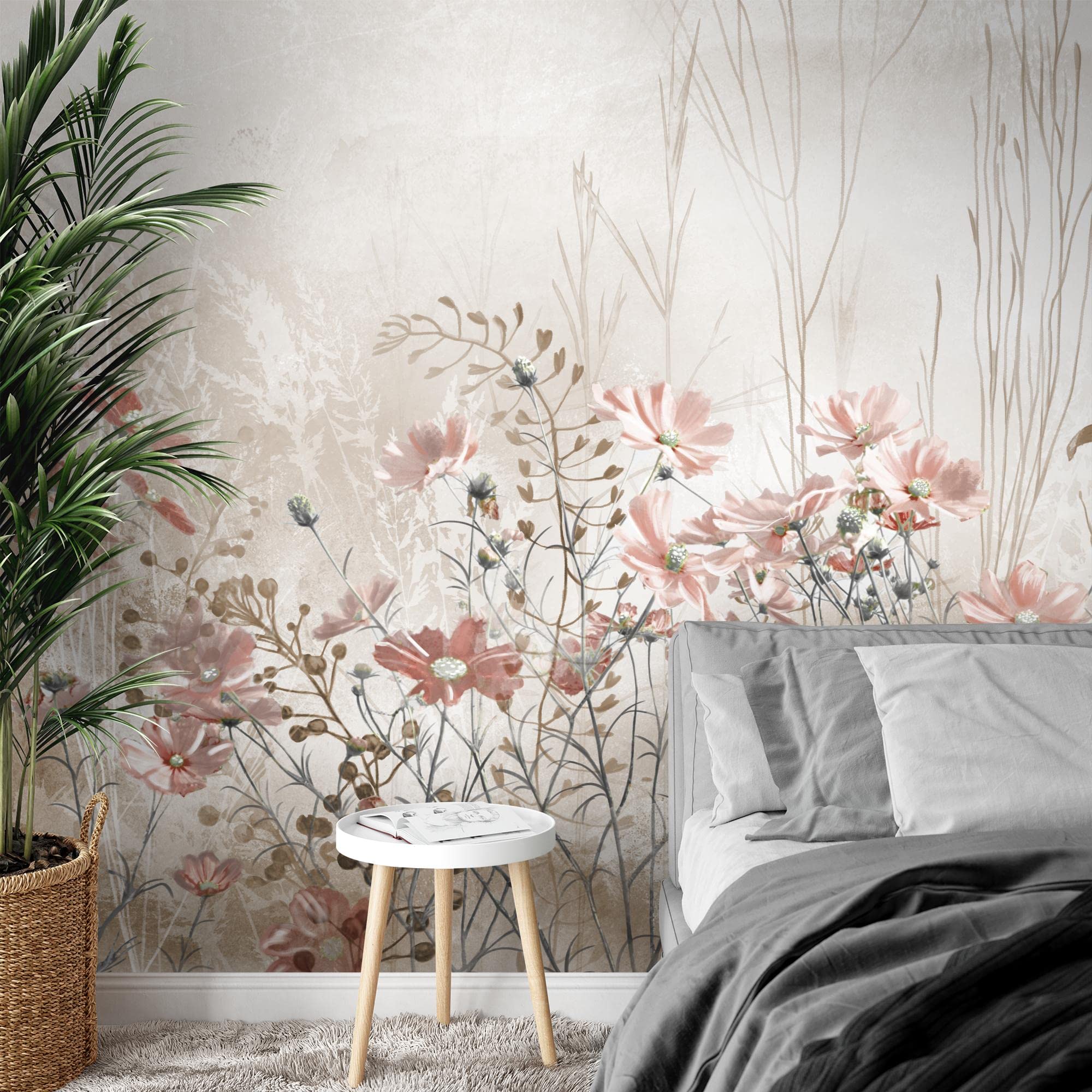 Runa Art Fototapete Blumenwiese Vintage 352 x 250 cm Vlies Tapeten XXL Moderne Wandtapete Wohnzimmer Schlafzimmer Beige 9564011a