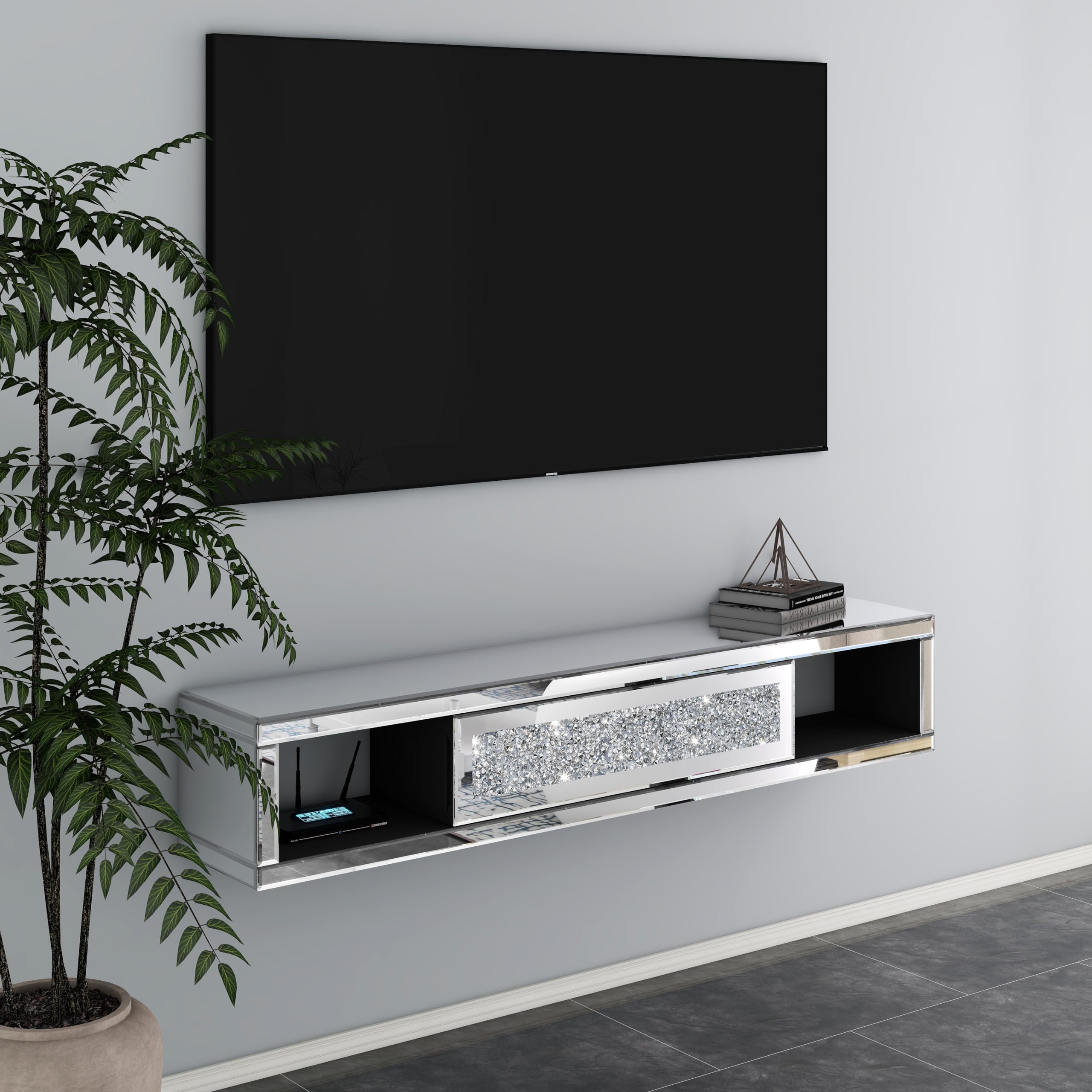 blingworld Mirrored Floating TV Stand, 47 1/2