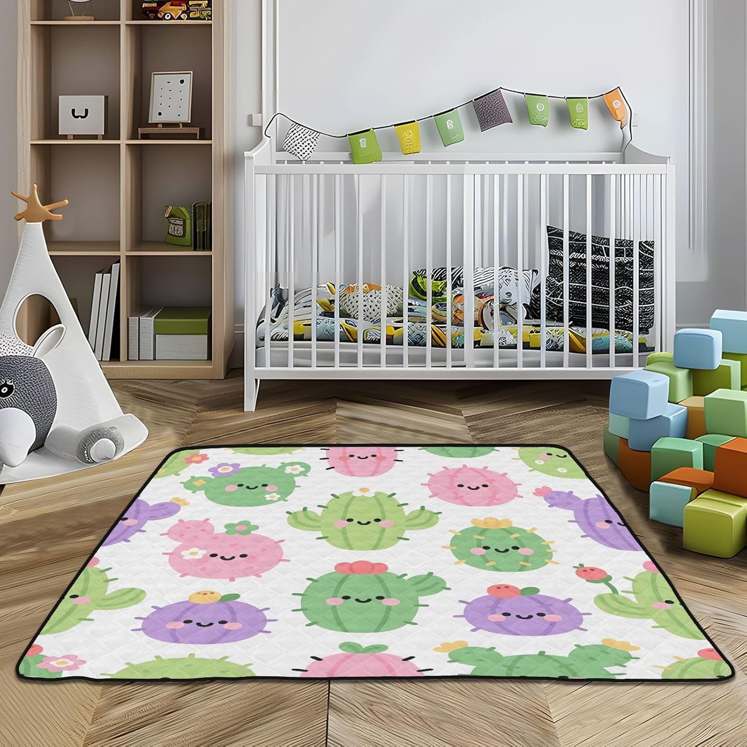 Cartoon Cacti Baby Play Mat,Portable Foldable Crawling Mat Thicken Soft Non-Slip Waterproof Washable Baby Mat 50 x 50 Inch