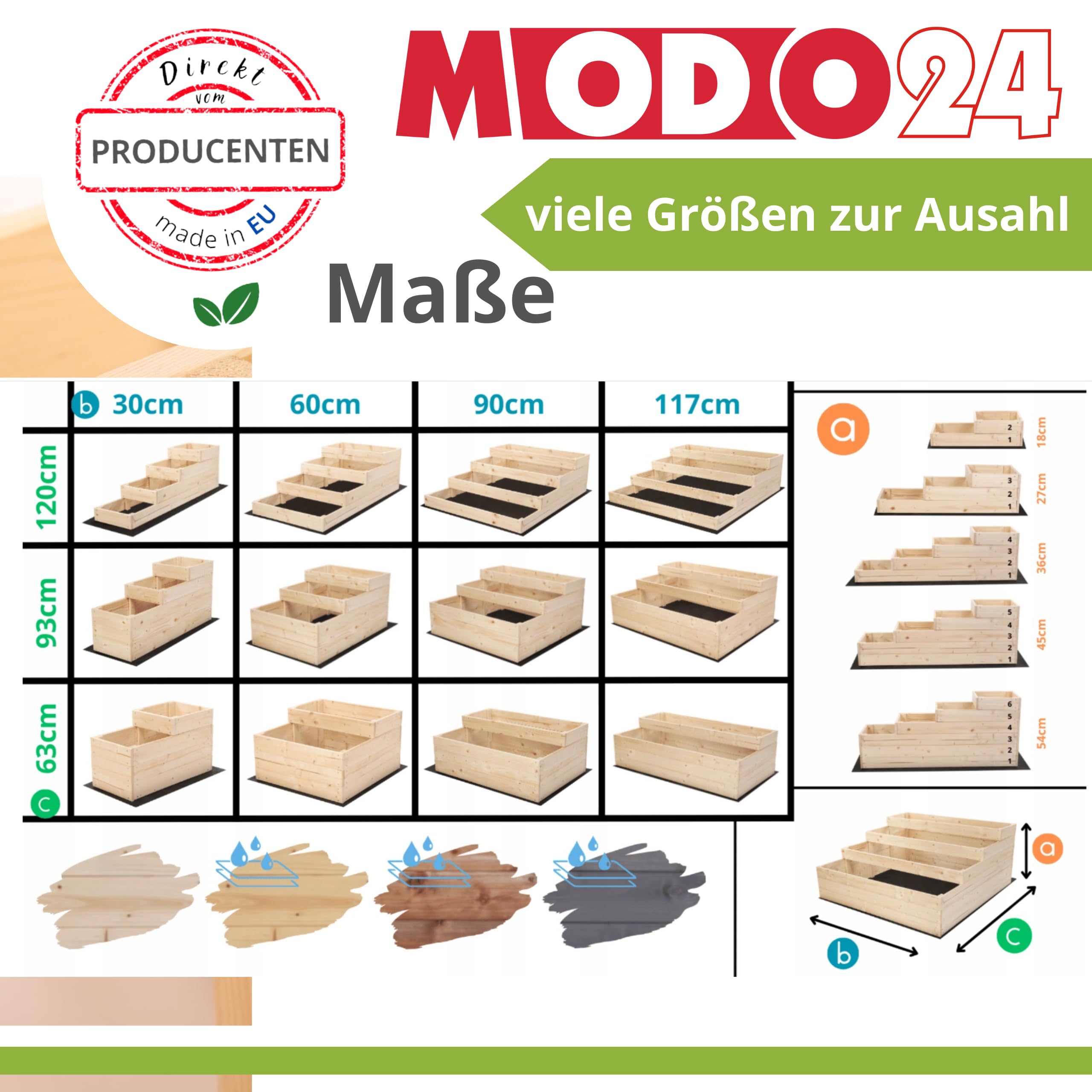 Hochbeet Holz, 3-stufiger Pflanzkasten, Blumenkasten, Gemüsebeet, Kräuterbeet, Anzuchtset, Anzuchtkasten, mit Gartenvlies als Unterlage und Schrauben, Abmessungen 45x30x93 cm, Farbe: Grau