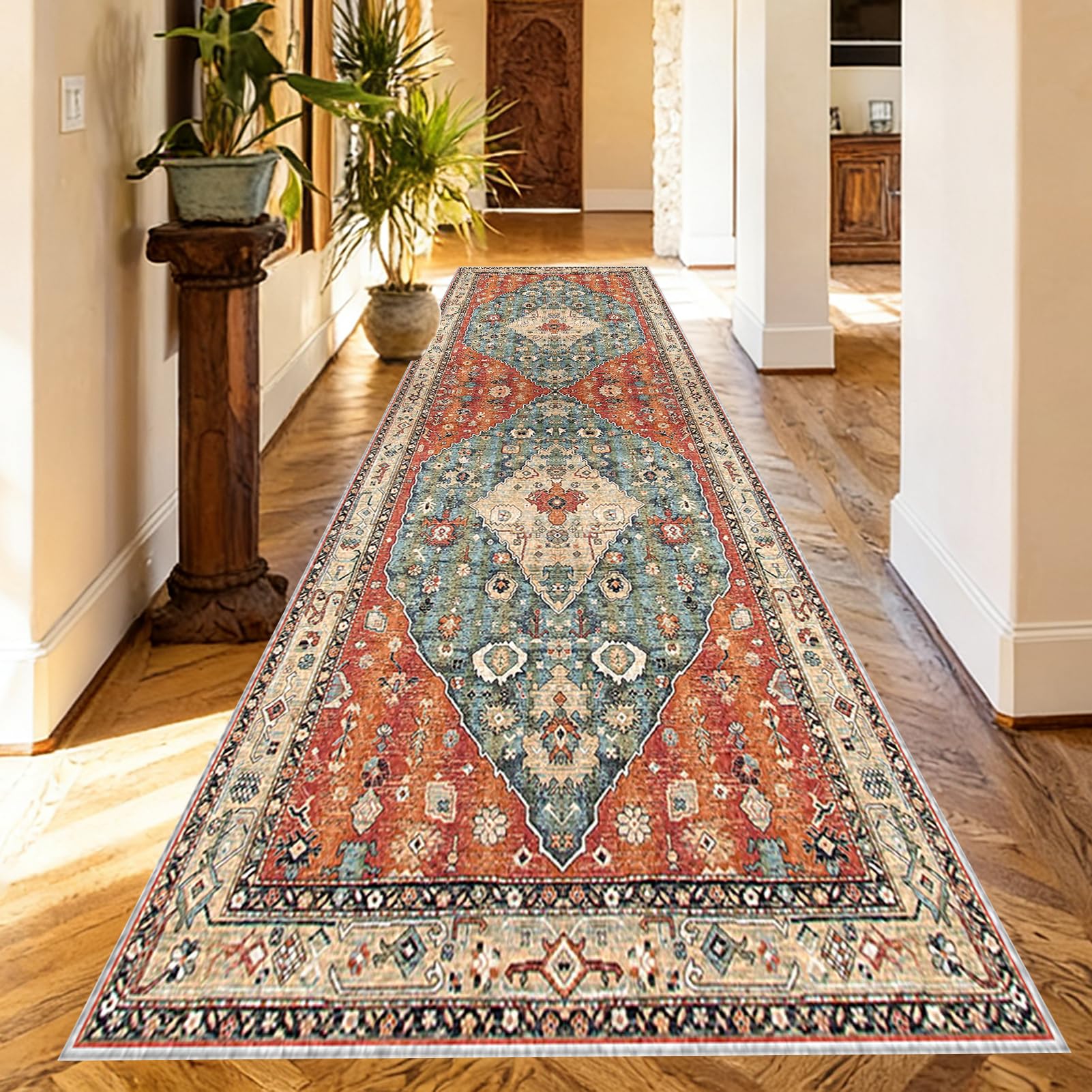 Washable Runner Rugs for Hallway Kitchen Carpet Runners Non Slip Hall Runner Rugs Long Hallway Rug Carpet Floor Mat for Hallway Entryway Laundry Room Living Room Area Rug Narrow Rugs 120 x 450 cm